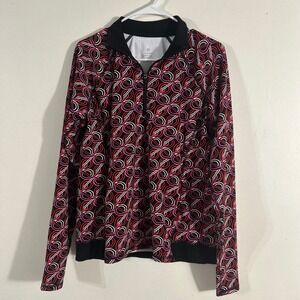 T by Talbots Quarter Zip Pullover Womens Large Black Red Pink Print